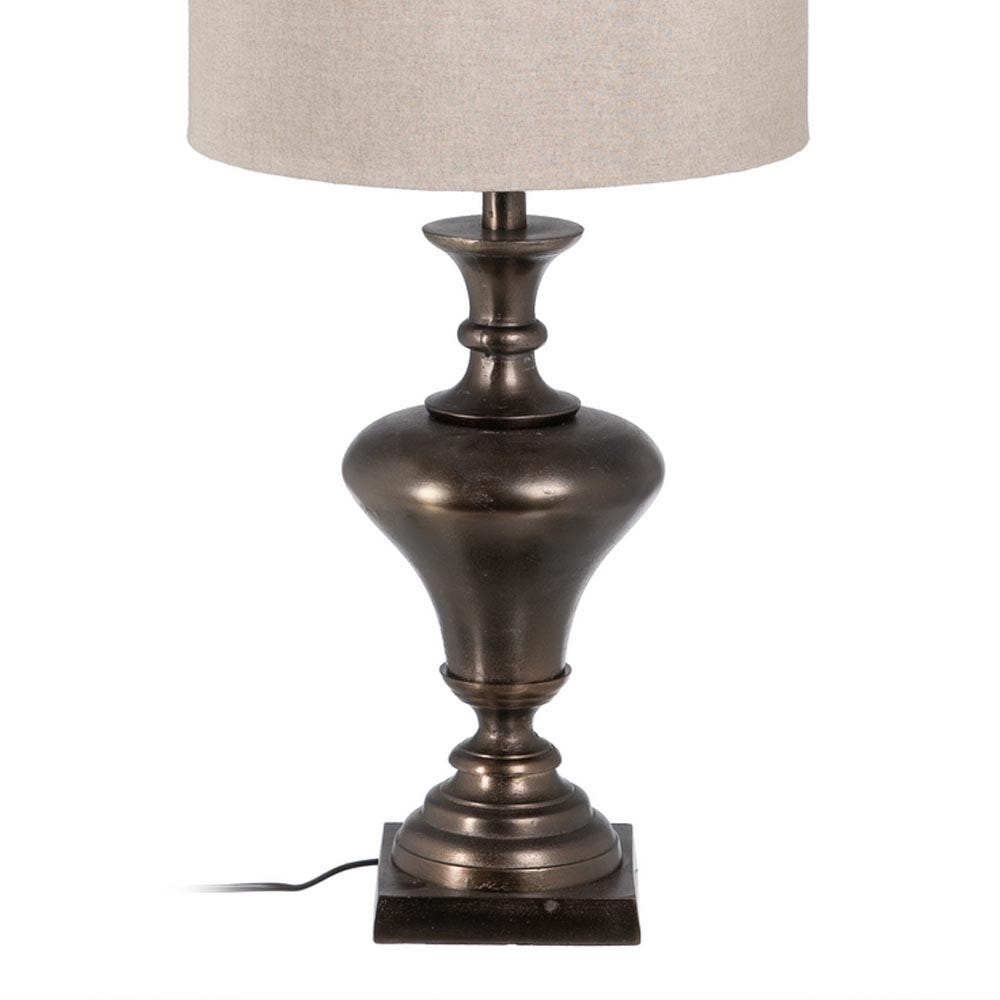 Lolahome Lámpara De Mesa Balaústre De Aluminio Y Lino Color Bronce De Ø 38x79 Cm