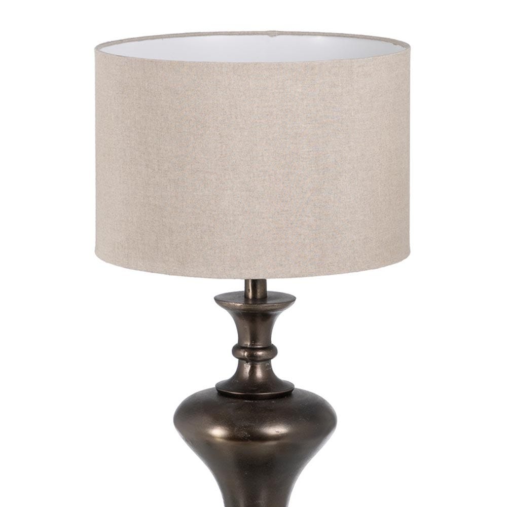 lolahome Lámpara de mesa balaústre de aluminio y lino color bronce de Ø 38x79 cm