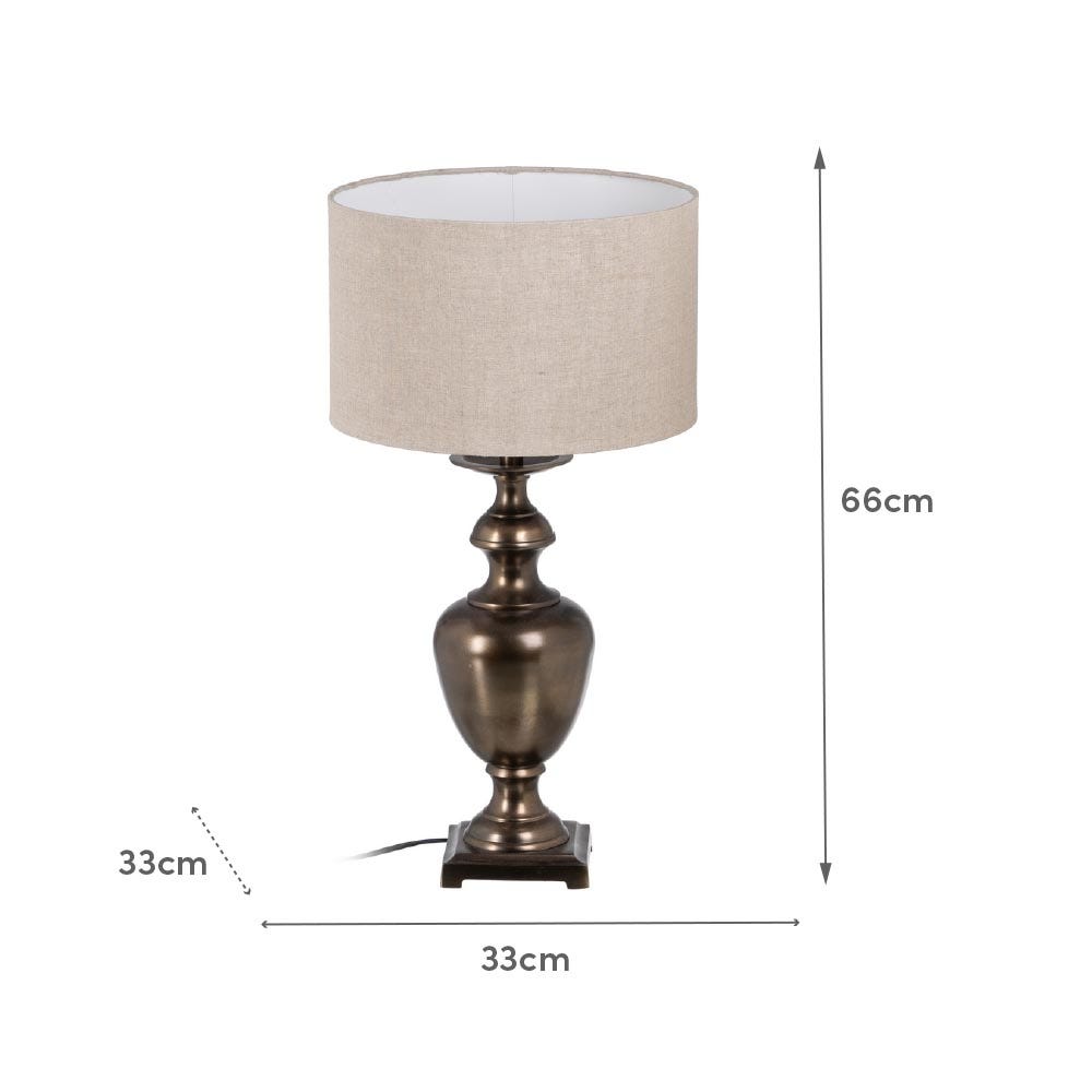 Lolahome Lámpara De Mesa Balaústre De Aluminio Y Lino Color Bronce De Ø 33x66 Cm
