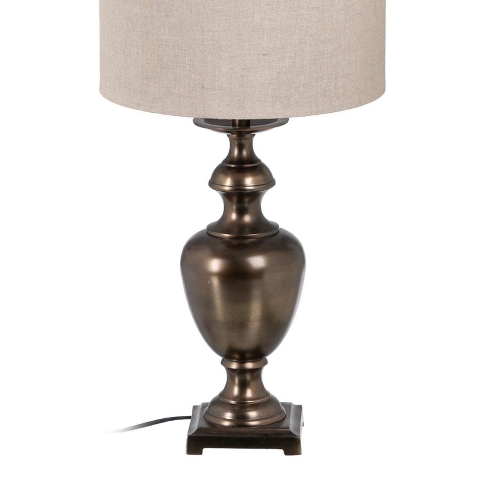 Lolahome Lámpara De Mesa Balaústre De Aluminio Y Lino Color Bronce De Ø 33x66 Cm