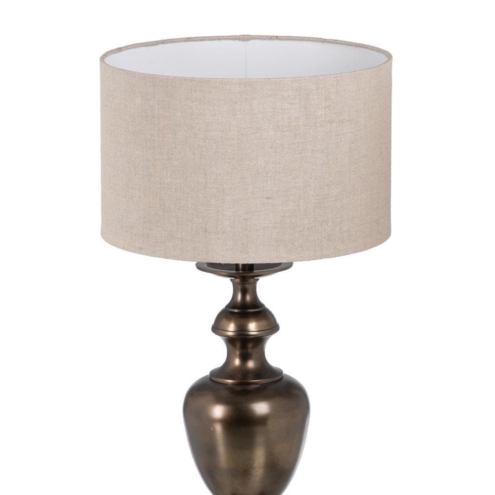 lolahome Lámpara de mesa balaústre de aluminio y lino color bronce de Ø 33x66 cm