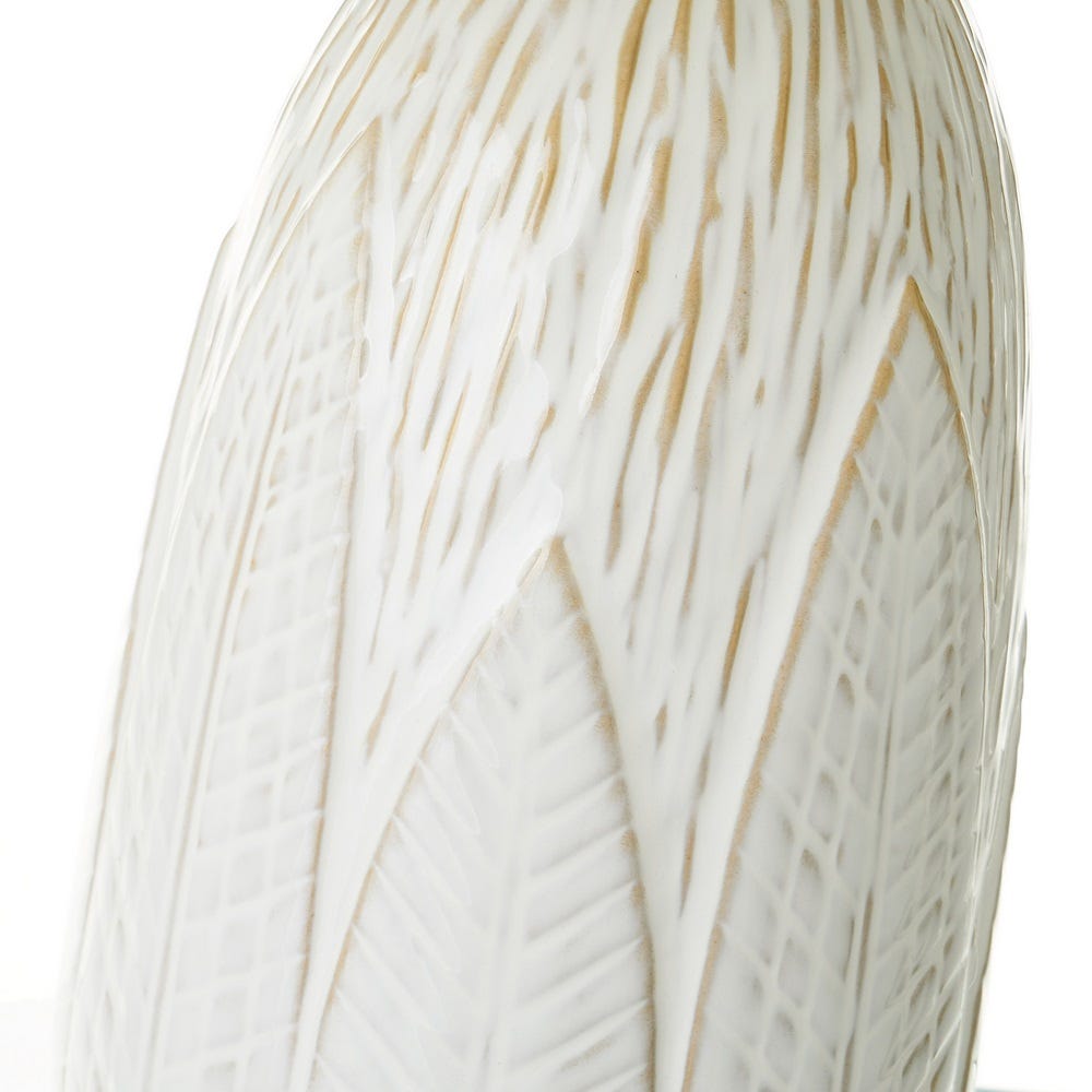 Lolahome Lámpara De Mesa Con Grabado De Hojas De Cerámica Beige De Ø 30x46 Cm