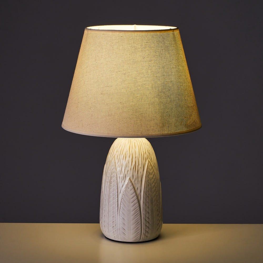 lolahome Lámpara de mesa con grabado de hojas de cerámica beige de Ø 30x46 cm