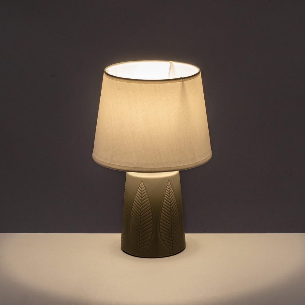 lolahome Lámpara de mesa con grabado de hojas de cerámica gris de Ø 21x32 cm