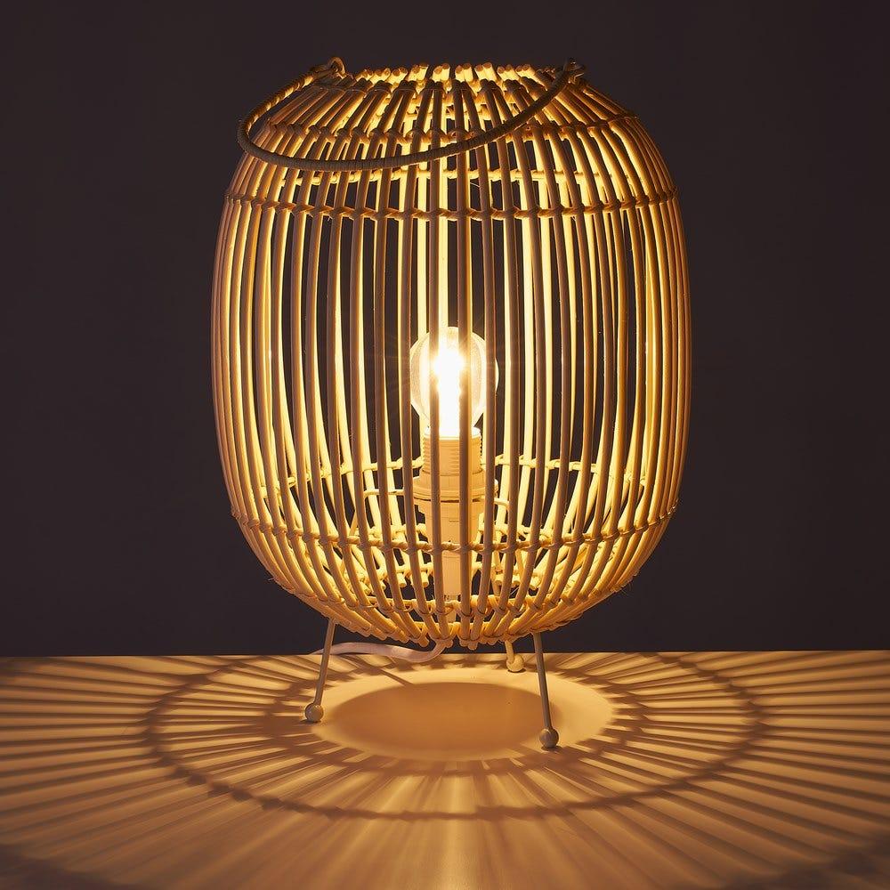 lolahome Lámpara de mesa de varillas de ratán natural de Ø 22x30 cm