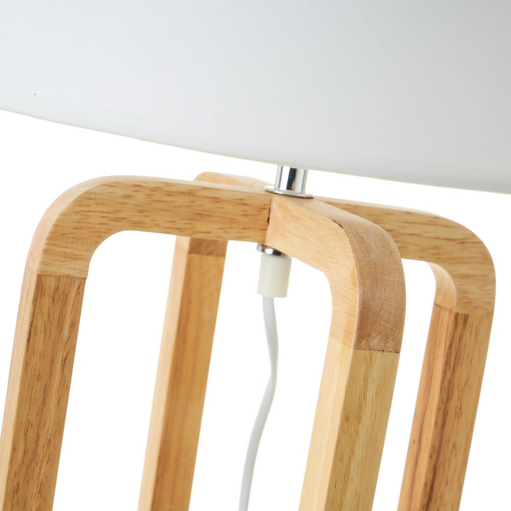 Lolahome Lámpara De Mesa Geométrica De Lino Y Madera Natural De Ø 30x52 Cm