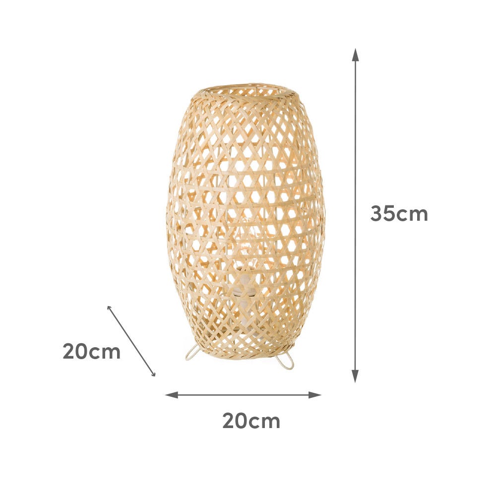Lolahome Lámpara De Mesa Rejilla De Bambú Natural De Ø 20x35 Cm