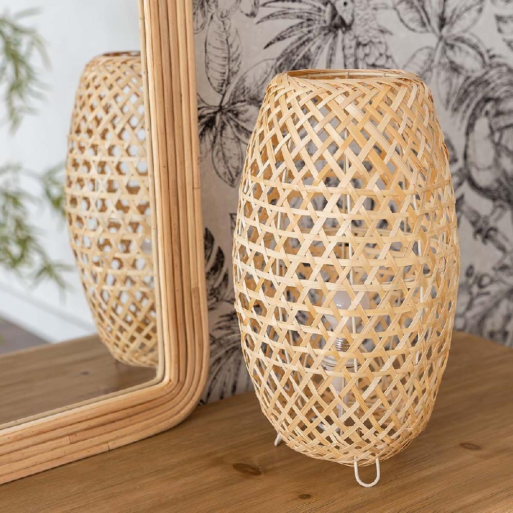 lolahome Lámpara de mesa rejilla de bambú natural de Ø 20x35 cm