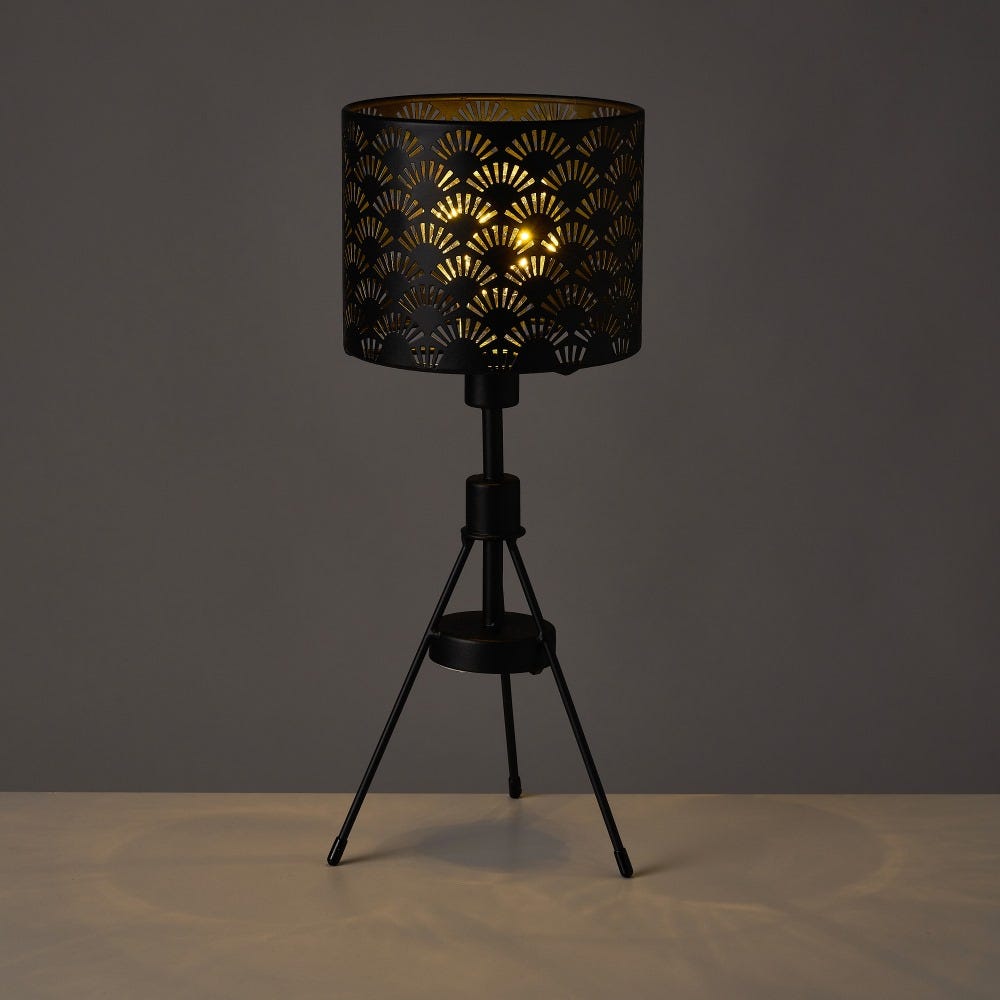 lolahome Lámpara de mesa tallada de conchas de metal negra de Ø 15x38 cm