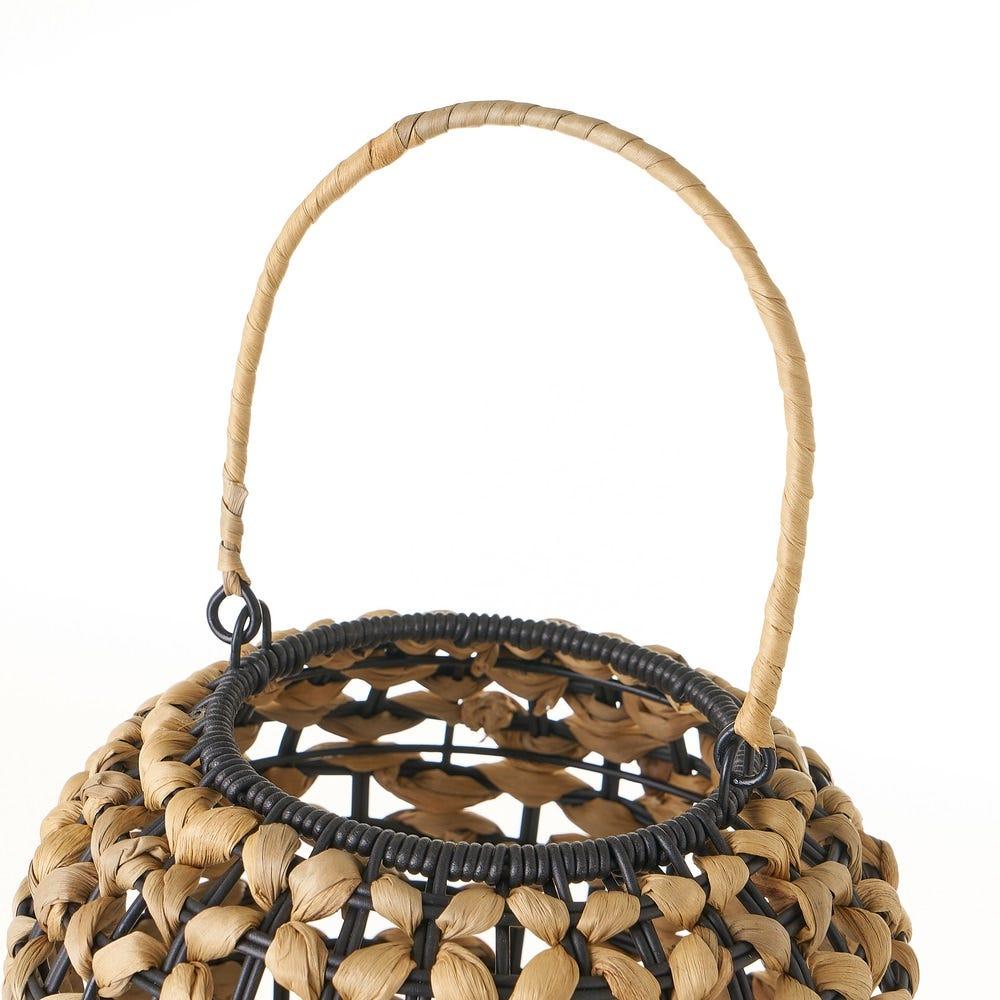 Lolahome Lámpara De Mesa Trenzada Negra De Fibra Natural De Ø 20x30 Cm