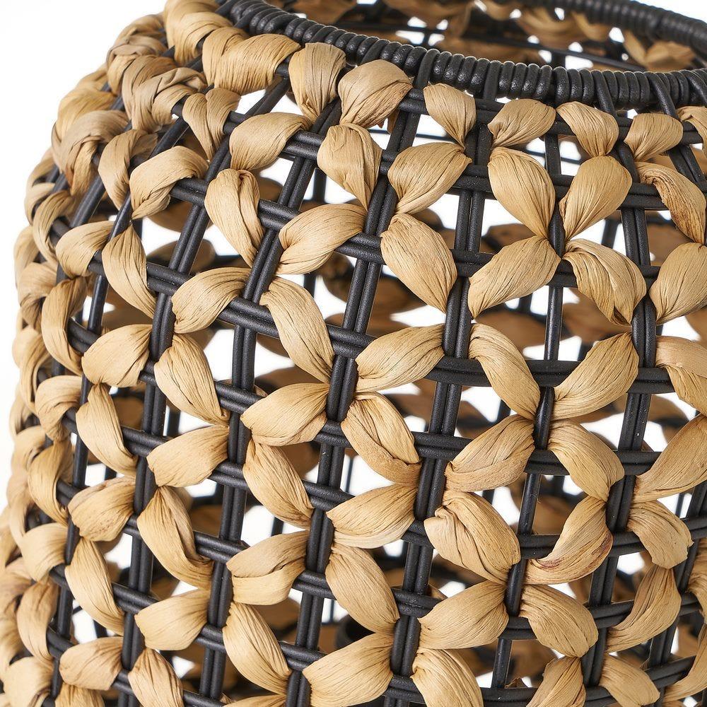 Lolahome Lámpara De Mesa Trenzada Negra De Fibra Natural De Ø 20x30 Cm