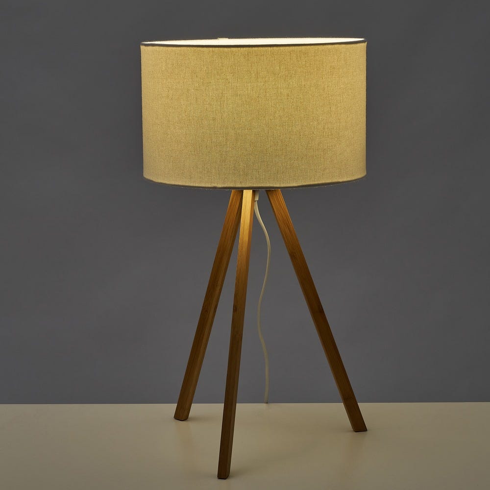Lolahome Lámpara De Mesa Trípode De Bambú Natural De Ø 30x55 Cm
