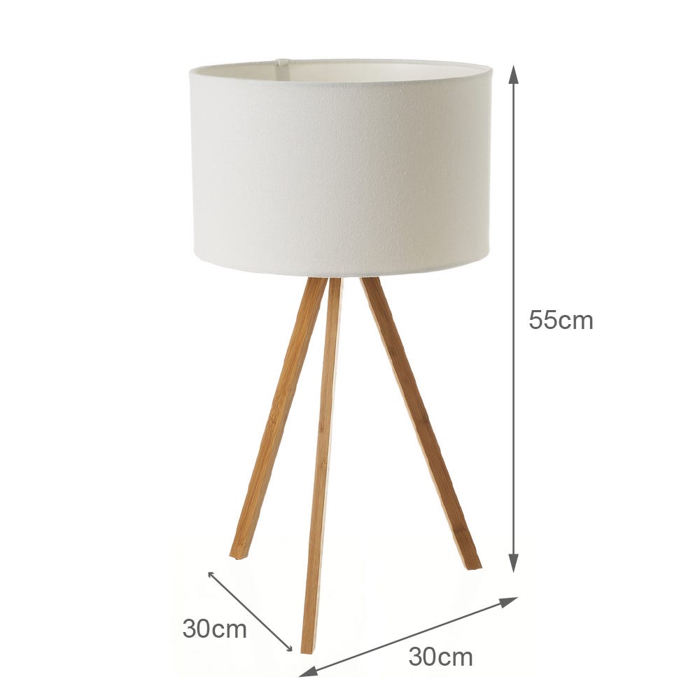 Lolahome Lámpara De Mesa Trípode De Bambú Natural De Ø 30x55 Cm