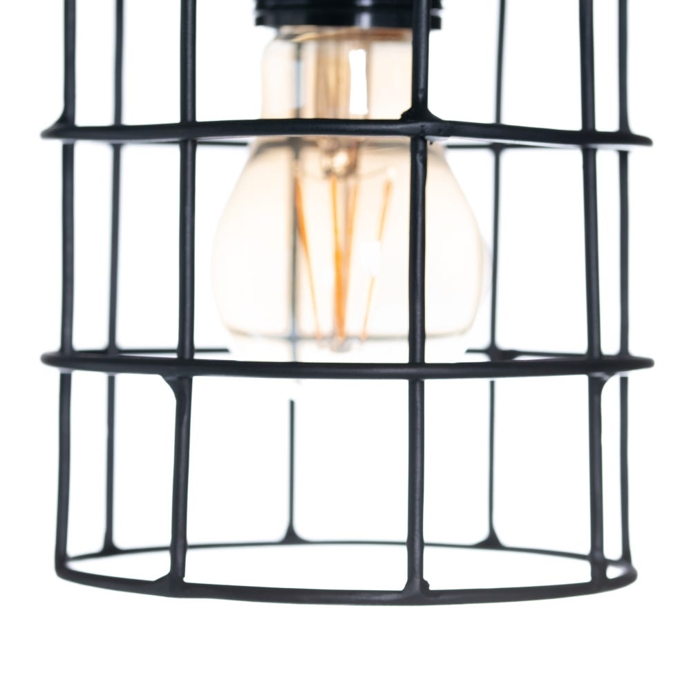 Lolahome Lámpara De Techo Antorcha De Madera Y Hierro Negra Y Natural De Ø 12x27 Cm