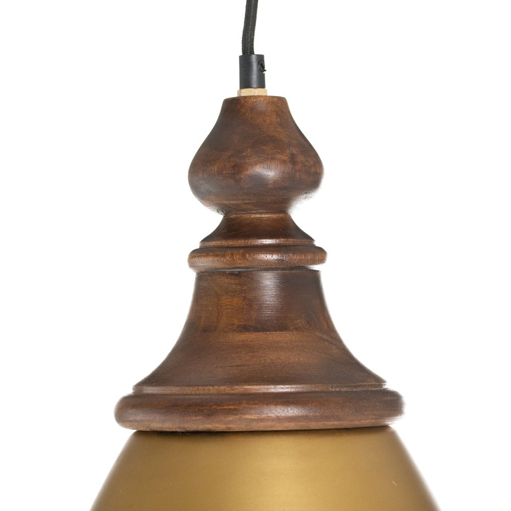 lolahome Lámpara de techo campana de madera y hierro dorada de Ø 30x53 cm