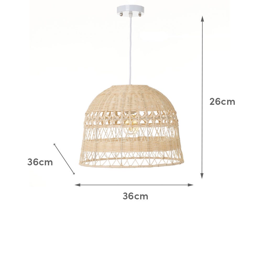 Lolahome Lámpara De Techo Campana De Ratán Natural De Ø 36x26 Cm