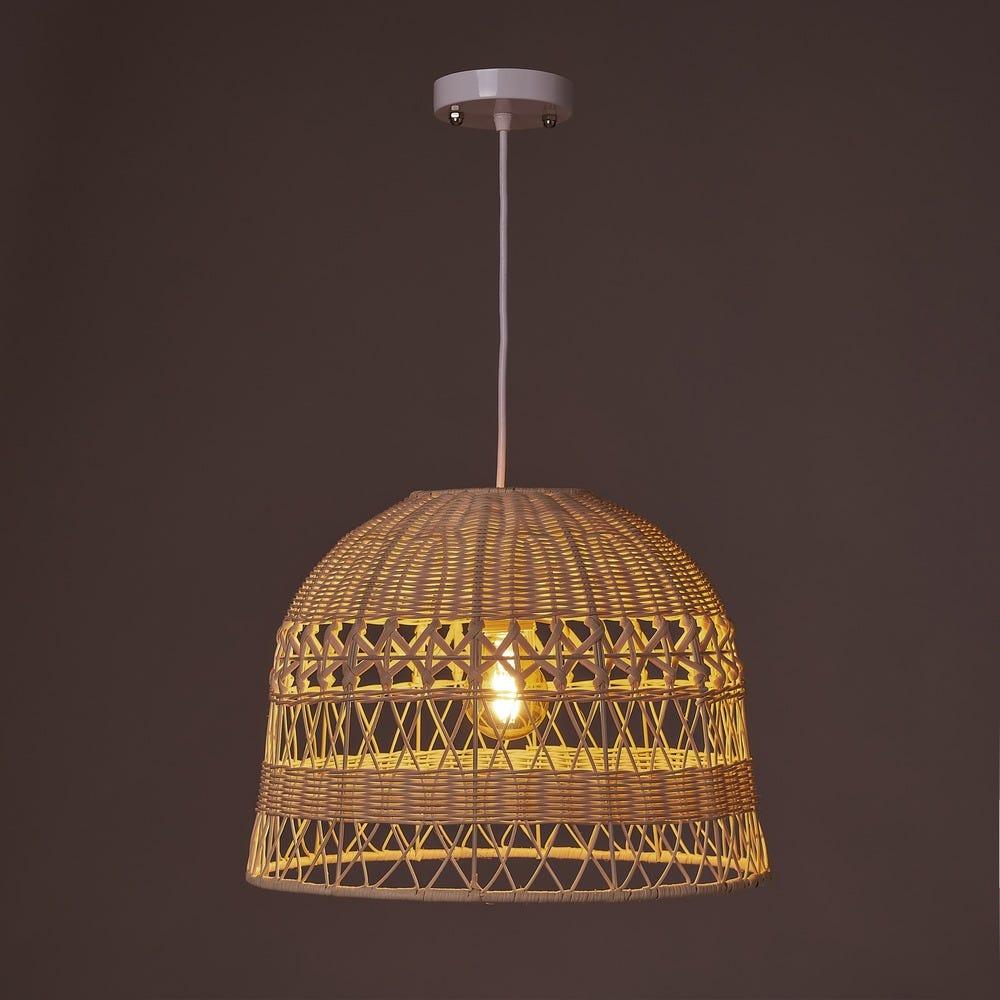 Lolahome Lámpara De Techo Campana De Ratán Natural De Ø 36x26 Cm