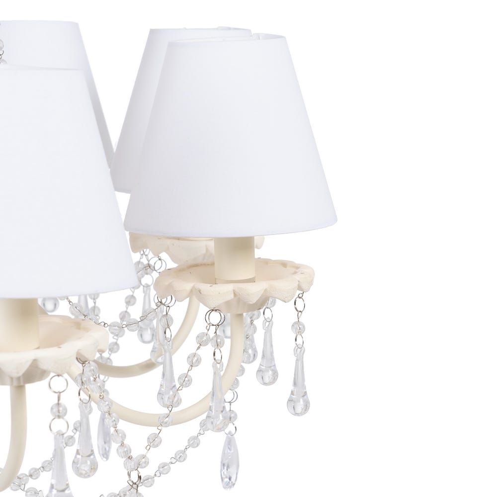 Lolahome Lámpara De Techo Chandelier De Metal Y Cristal Blanca Y Beige De 65x65x54 Cm