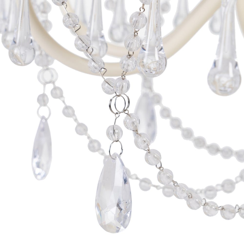 Lolahome Lámpara De Techo Chandelier De Metal Y Cristal Blanca Y Beige De 65x65x54 Cm