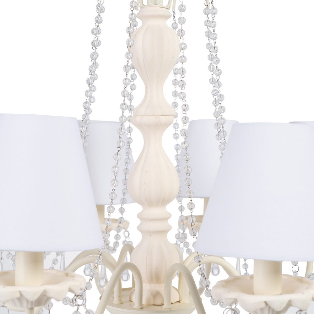 lolahome Lámpara de techo chandelier de metal y cristal blanca y beige de 65x65x54 cm