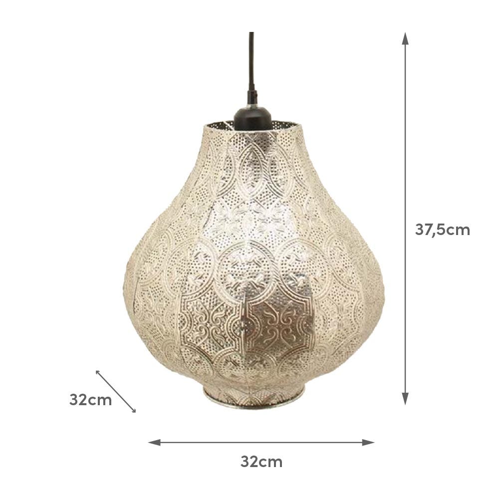 Lolahome Lámpara De Techo Con Grabado Arabesco De Metal Plateada De Ø 32x37 Cm