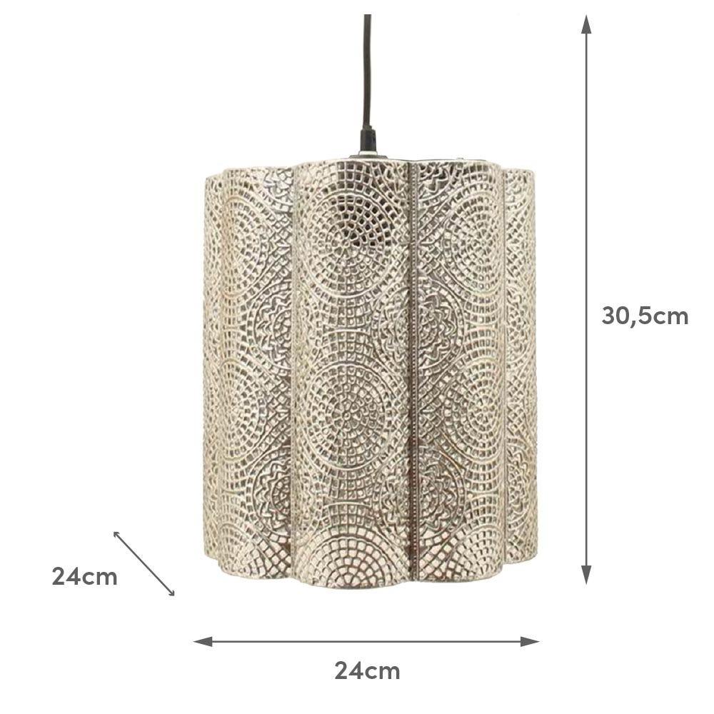 Lolahome Lámpara De Techo Con Grabado Arabesco De Metal Plateada De Ø 24x30 Cm