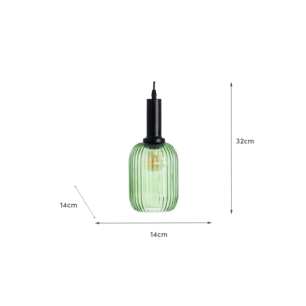 Lolahome Lámpara De Techo Con Pantalla Cilíndrica De Cristal Acanalado Verde Y Metal De Ø 14x32 Cm