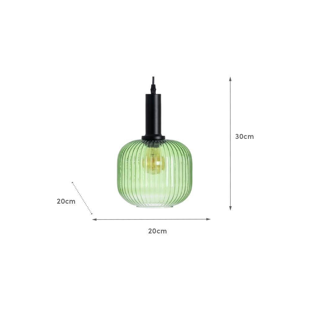 Lolahome Lámpara De Techo Con Pantalla De Bola De Cristal Acanalado Verde Y Metal De Ø 14x32 Cm