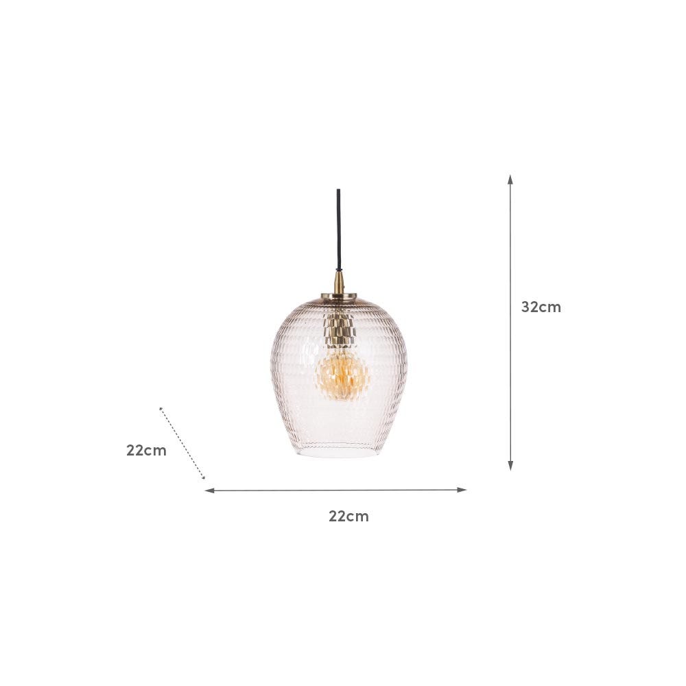 Lolahome Lámpara De Techo Con Pantalla De Cristal Con Tallado De Rombos Y Metal Dorada De Ø 22x32 Cm