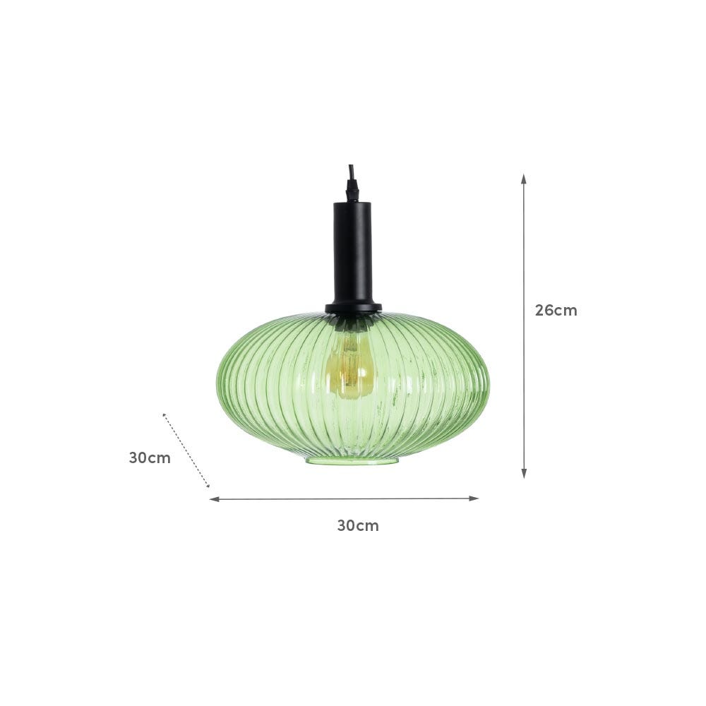 Lolahome Lámpara De Techo Con Pantalla Ovalada De Cristal Acanalado Verde Y Metal De Ø 30x26 Cm