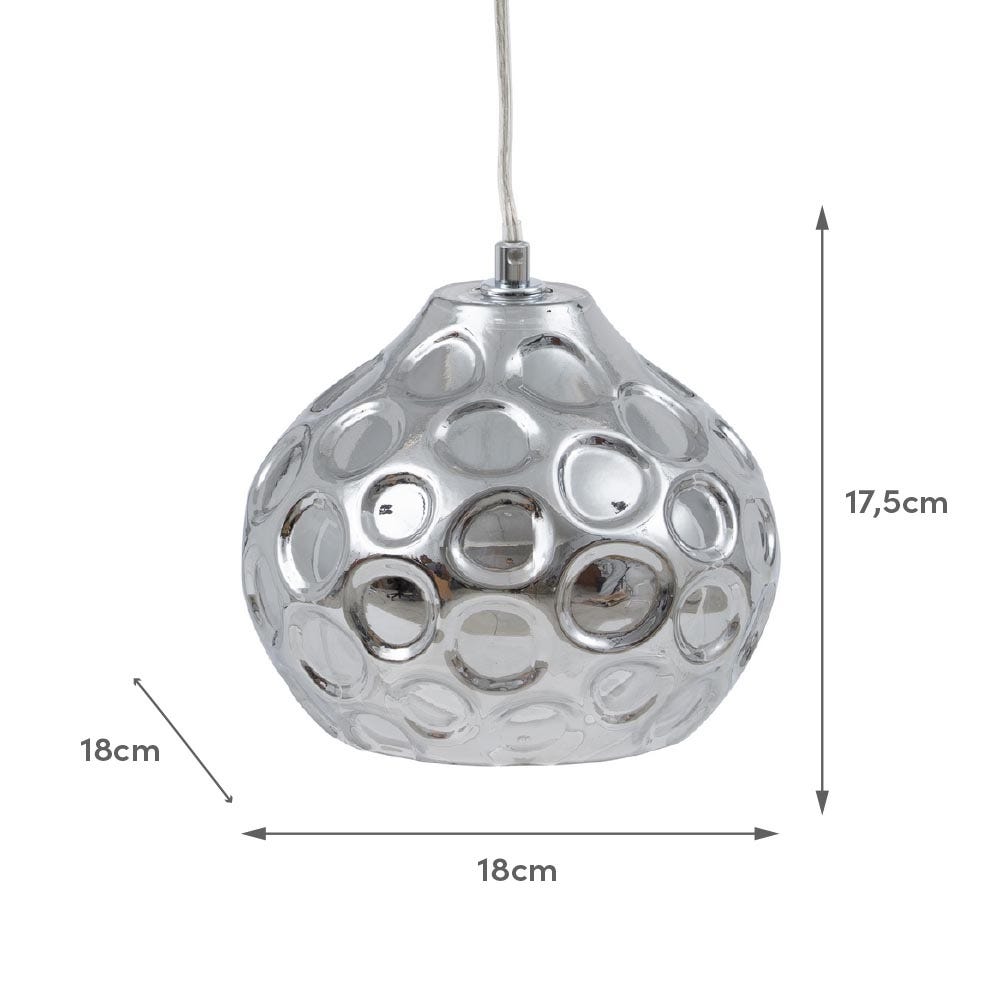 Lolahome Lámpara De Techo Martelada Plateada De Hierro Y Cristal De Ø 18x17 Cm