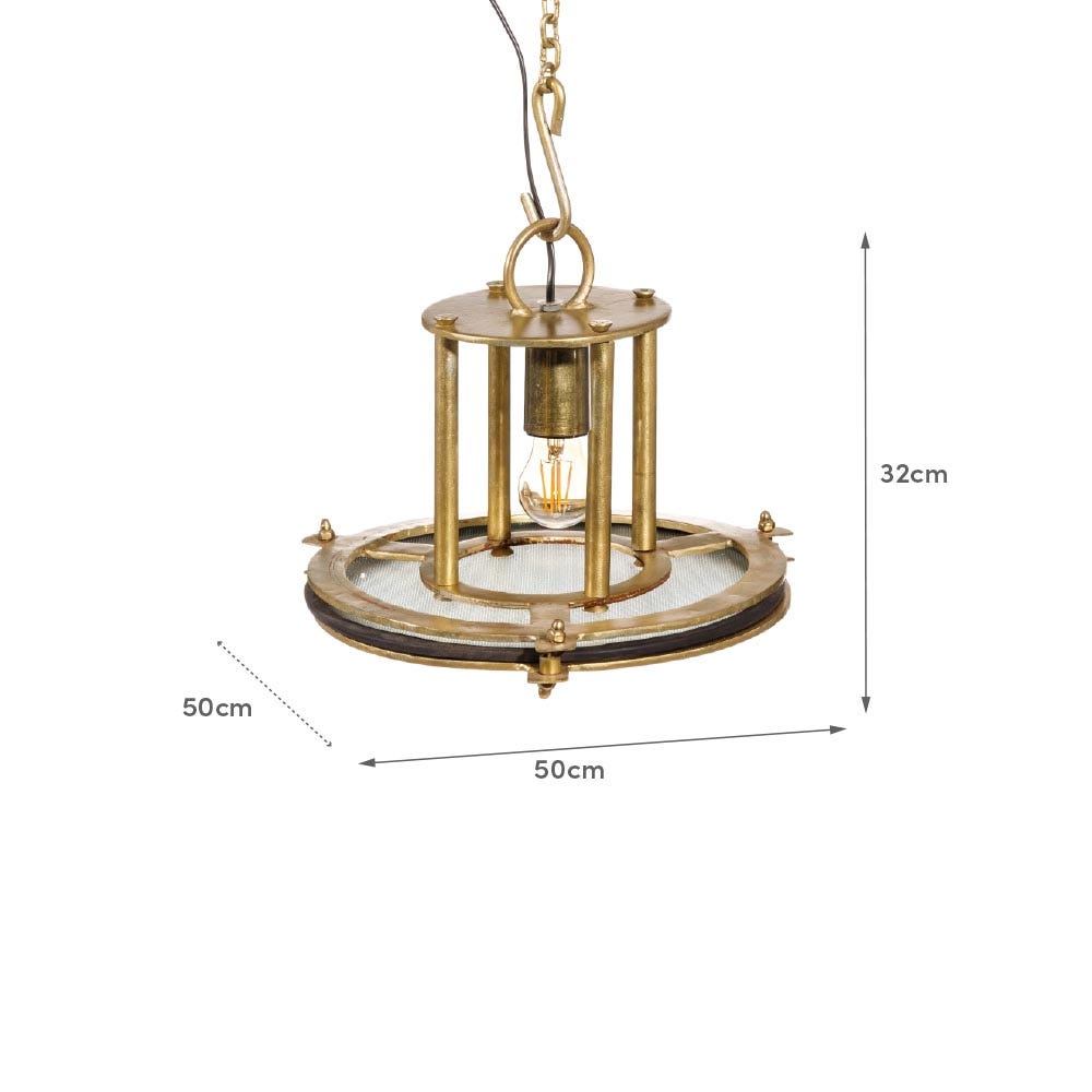 Lolahome Lámpara De Techo Náutica De Metal Color Bronce Y Cristal De Ø 50x32 Cm