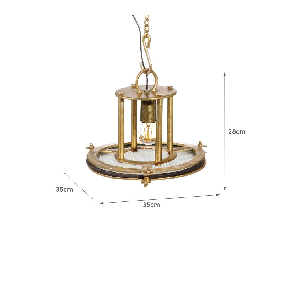 Lolahome Lámpara De Techo Náutica De Metal Color Bronce Y Cristal De Ø 35x28 Cm