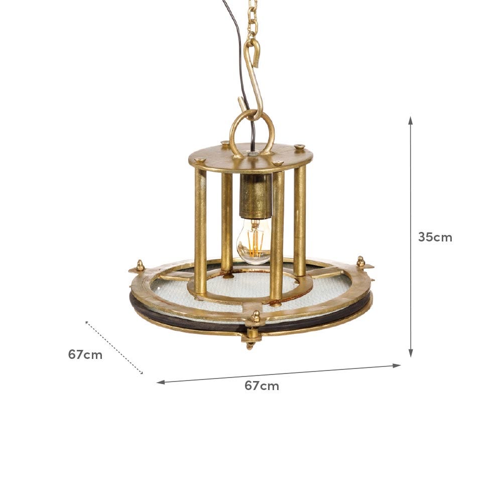 Lolahome Lámpara De Techo Náutica De Metal Color Bronce Y Cristal De Ø 67x35 Cm