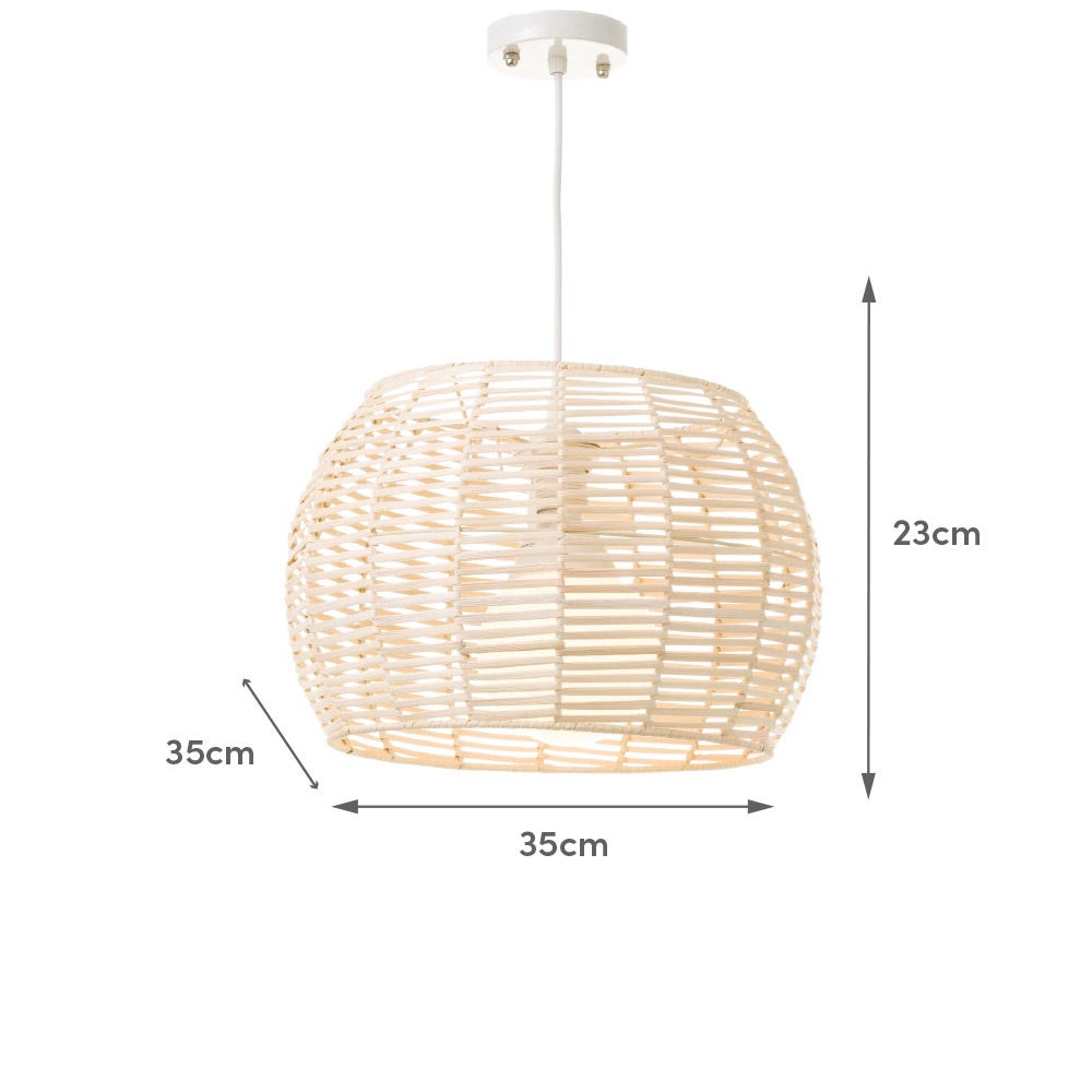Lolahome Lámpara De Techo Trenzada De Ratán Natural De Ø 35x23 Cm