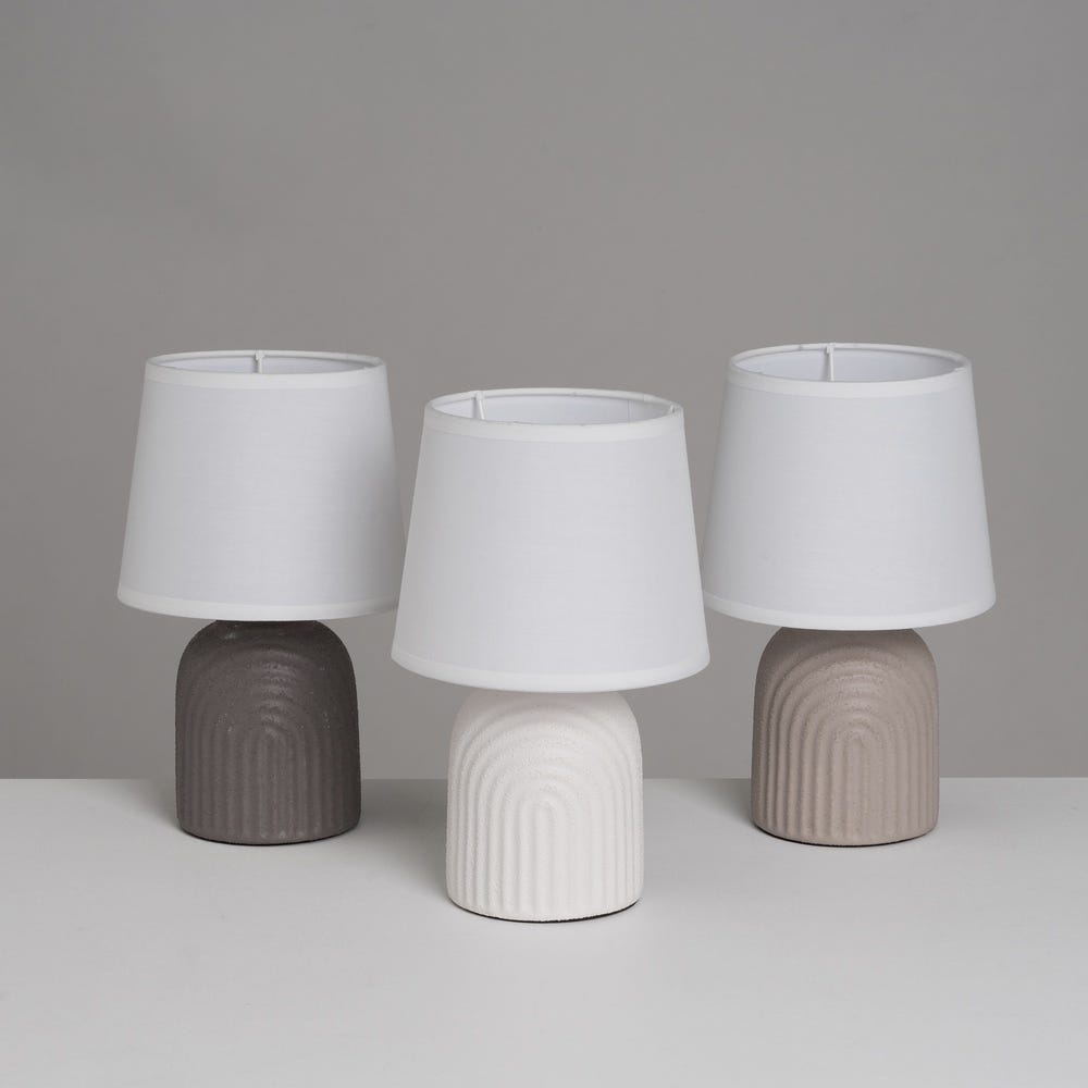 Lolahome Lámpara Mesita De Noche Arcos De Cerámica Gris Con Pantalla De Tela De Ø 15x24 Cm