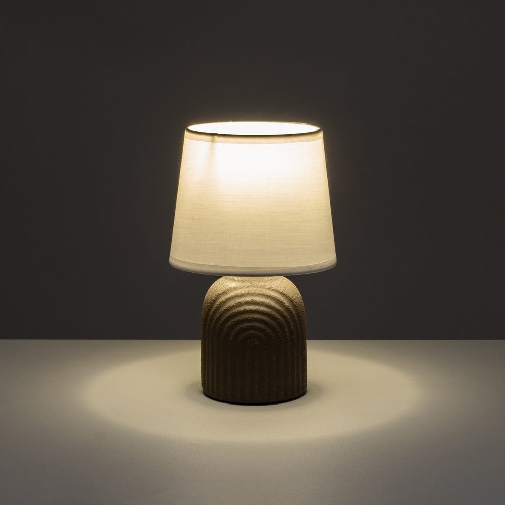 lolahome Lámpara mesita de noche arcos de cerámica gris con pantalla de tela de Ø 15x24 cm