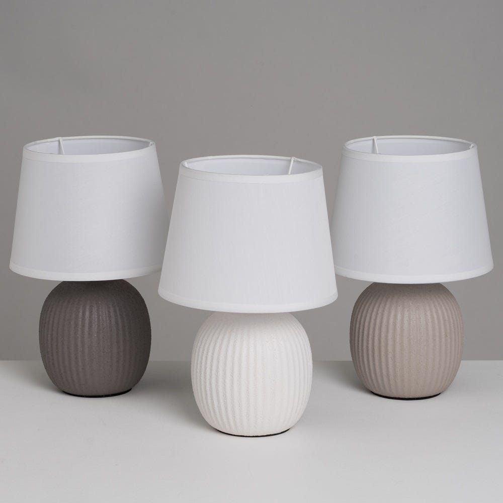 Lolahome Lámpara Mesita De Noche Bola De Cerámica Blanca Con Pantalla De Tela De Ø 18x27 Cm