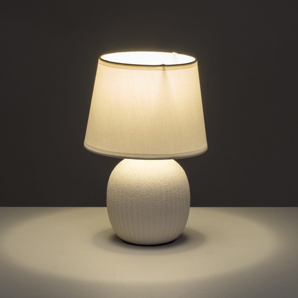 lolahome Lámpara mesita de noche bola de cerámica blanca con pantalla de tela de Ø 18x27 cm