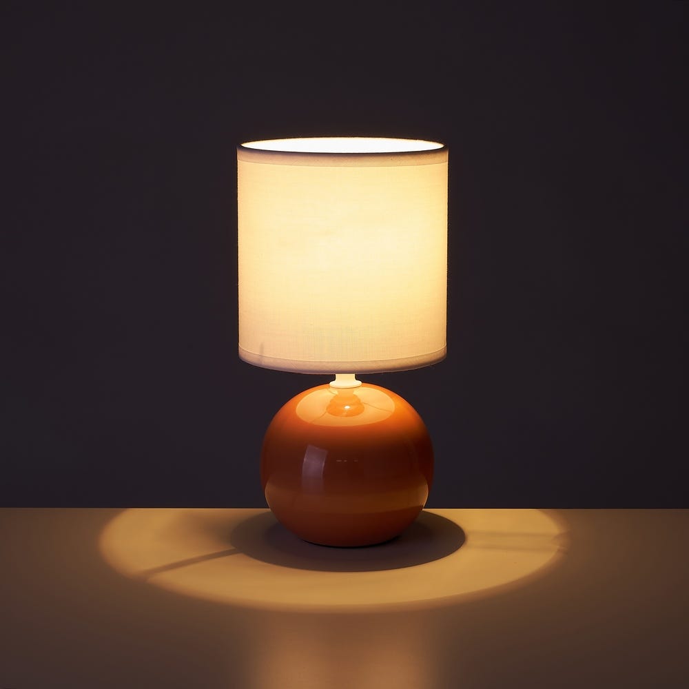 Lolahome Lámpara Mesita De Noche De Bola De Cerámica Y Pantalla De Tela De Ø 13x24 Cm