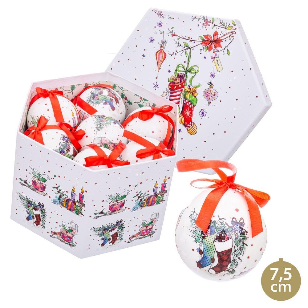 lolahome Caja de 14 bolas de Navidad blancas