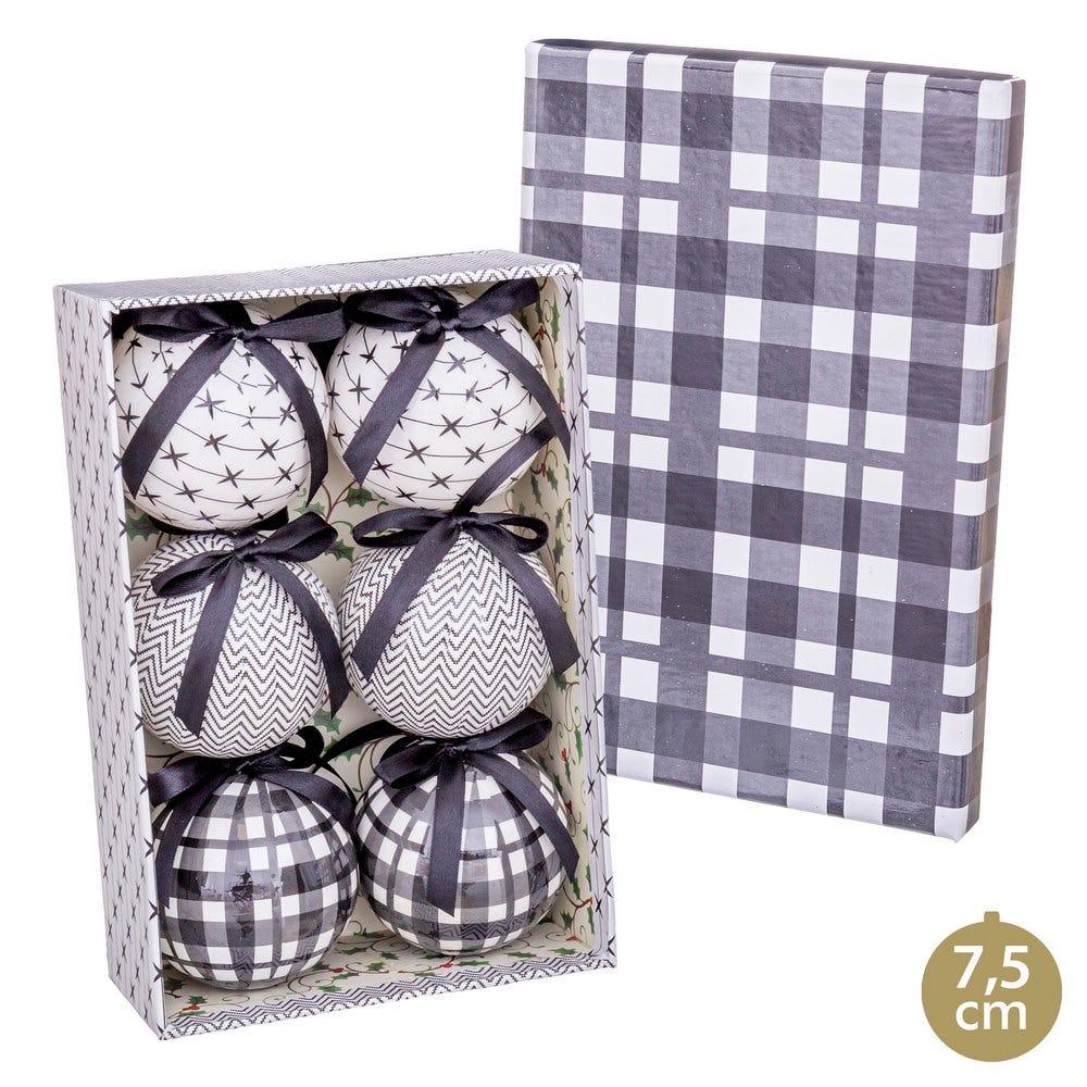lolahome Caja de de 6 bolas de Navidad gris