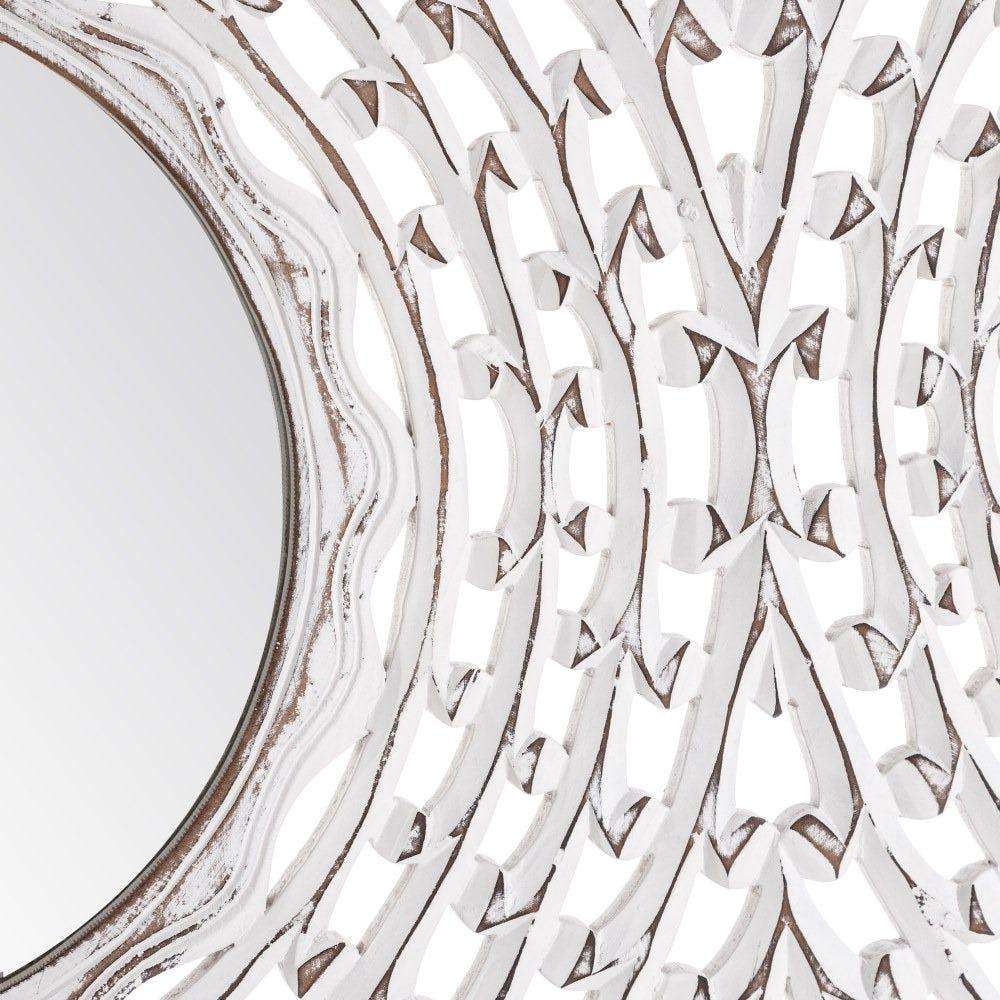 lolahome Espejo tallado blanco rozado de Ø 90 cm
