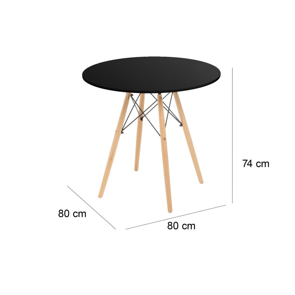 lolahome Mesa de comedor redonda de 80 cm negra