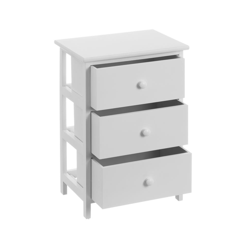lolahome Mesita de noche 3 cajones blanco