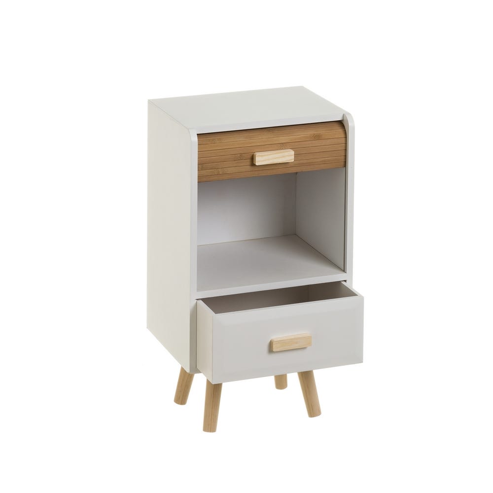 lolahome Mesita de noche persiana blanco y natural