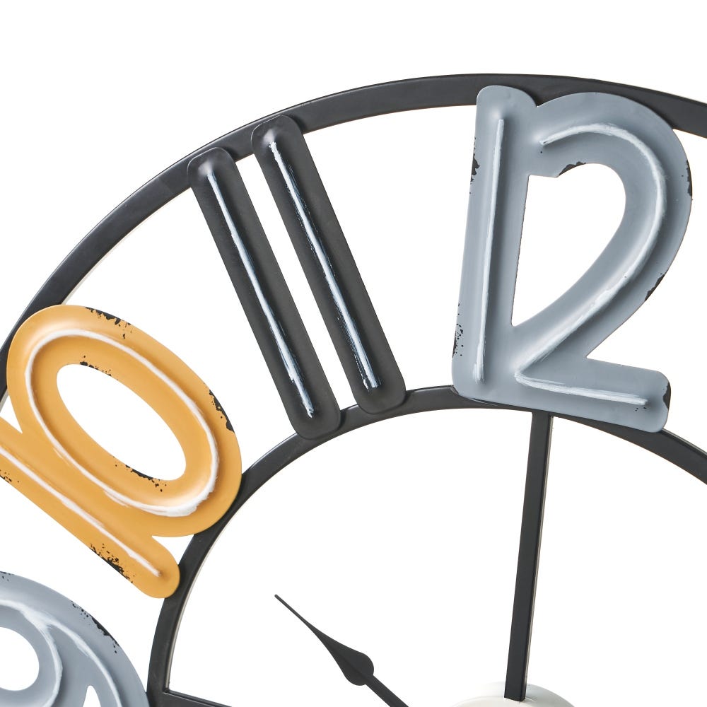 lolahome Reloj tallado de metal negro de Ø 60 cm