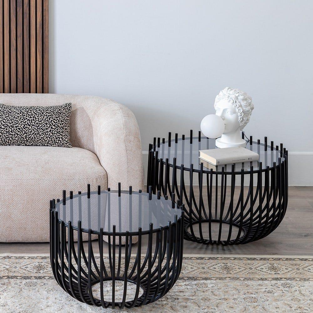 lolahome Set de 2 mesa de centro negras