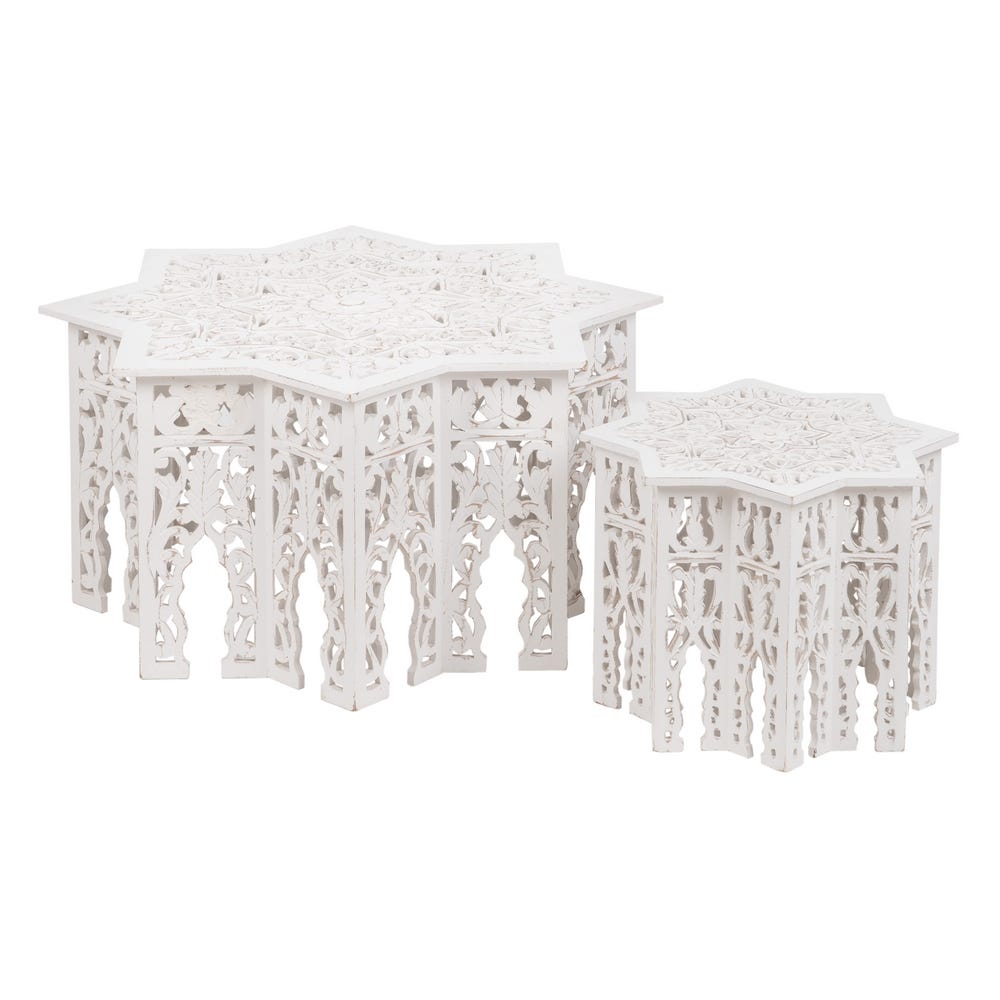 Lolahome Set De 2 Mesas Auxiliares Estrella Blanca