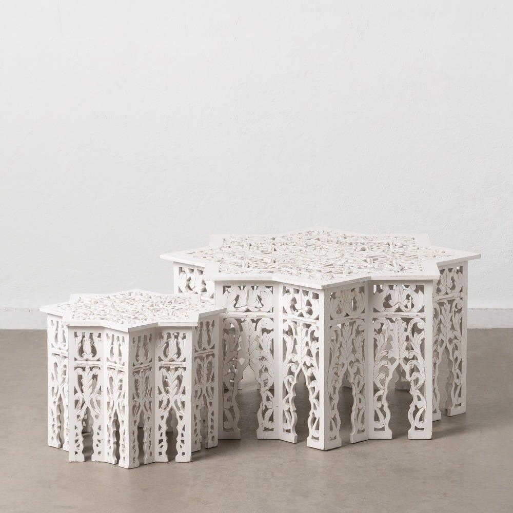 lolahome Set de 2 mesas auxiliares estrella blanca